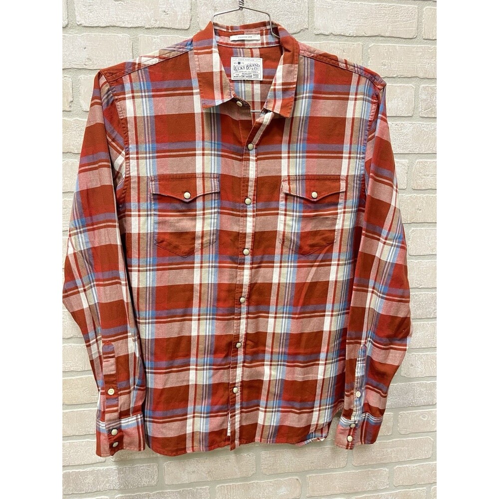 Lucky Brand Men’s Size M Plaid  Pearl Snap Long Sleeve Shirt western wear sports